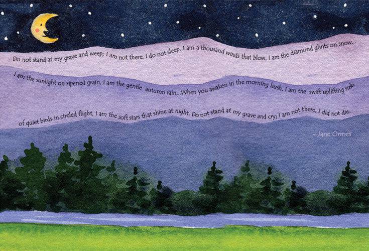 Pictura Moon Over Mountains sympathy card featuring a tranquil moonlit mountain landscape for expressing condolences.
